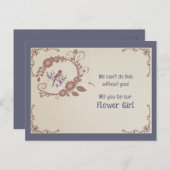 Bruin Floral en Bird Bloemenmeisje Uitnodiging (Voorkant / Achterkant)
