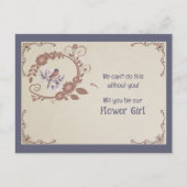 Bruin Floral en Bird Bloemenmeisje Uitnodiging (Voorkant)