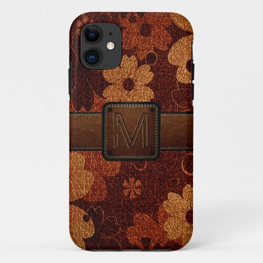 Bruin Floral leder Kijk bruin Label Case-Mate iPhone Case (Achterkant)