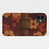 Bruin Floral leder Kijk bruin Label Case-Mate iPhone Case (Achterkant (horizontaal))