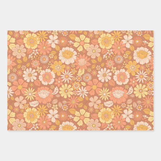 Bruin-Floral — mooie bloem Inpakpapier Vel (Voorkant 3)