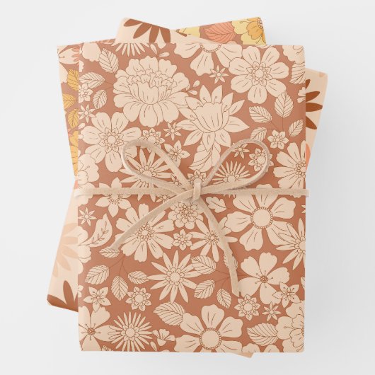 Bruin-Floral — mooie bloem Inpakpapier Vel (In situ)