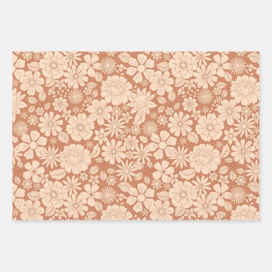 Bruin-Floral — mooie bloem Inpakpapier Vel (Voorkant)
