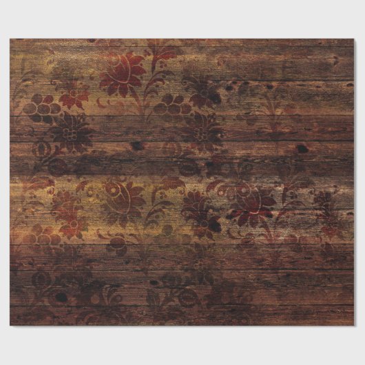Bruin Floral Rustic Wood Cadeaupapier (Vlak)