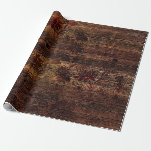 Bruin Floral Rustic Wood Cadeaupapier