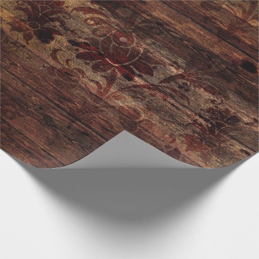 Bruin Floral Rustic Wood Cadeaupapier (Hoek)