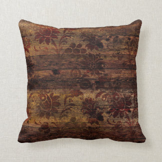 Bruin Floral Rustic Wood Kussen