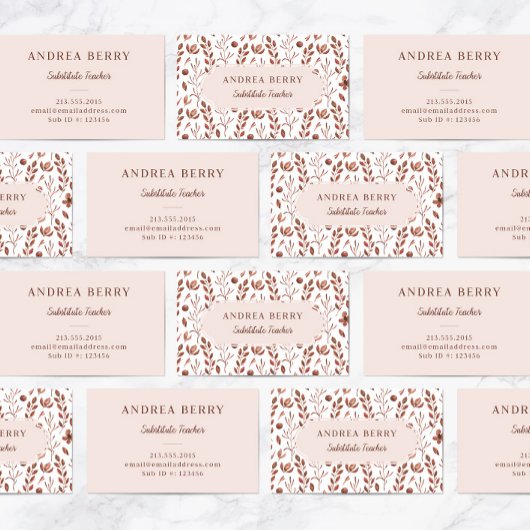 Bruin Floral substitute leraar Visitekaartje