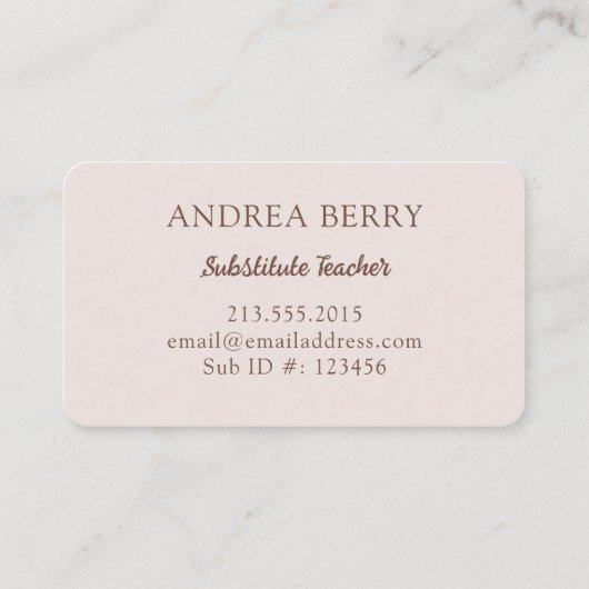 Bruin Floral substitute leraar Visitekaartje (Achterkant)