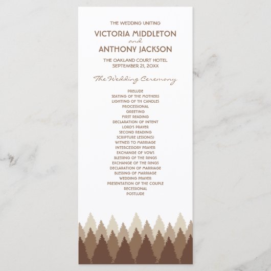 Bruin Forest Range Woodland bruiloft Programmakaart (Voorkant)