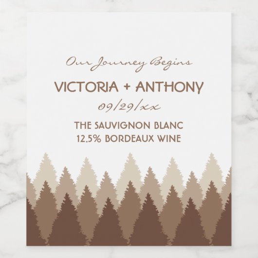 Bruin Forest Range Woodland bruiloft Wijn Etiket (Enkel label)