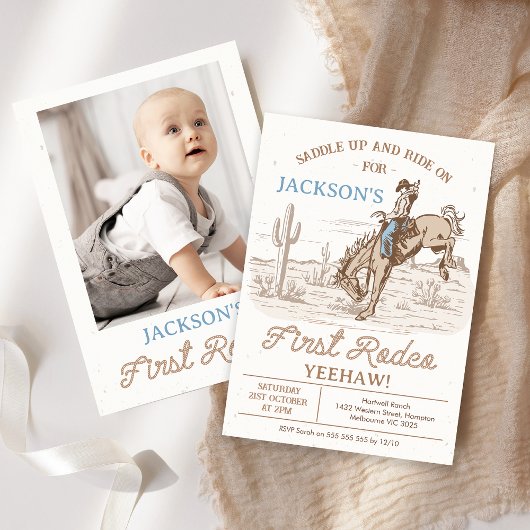  Bruin Foto Cowboy Rodeo 1e Verjaardag Kaart