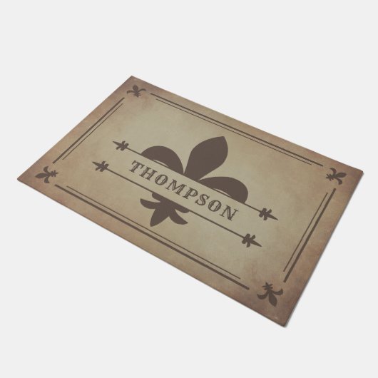 Bruin Foxed Edges Fleur de Lis Deurmat (Schuin)