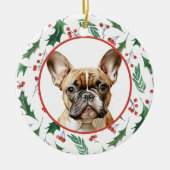 Bruin Frans Bulldog Red Berry Holly Border Keramisch Ornament (Voorkant)