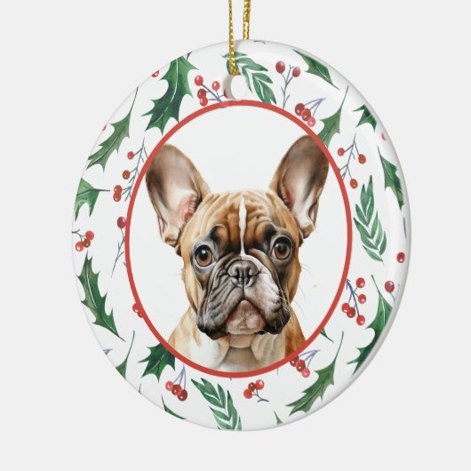 Bruin Frans Bulldog Red Berry Holly Border Keramisch Ornament (Links)