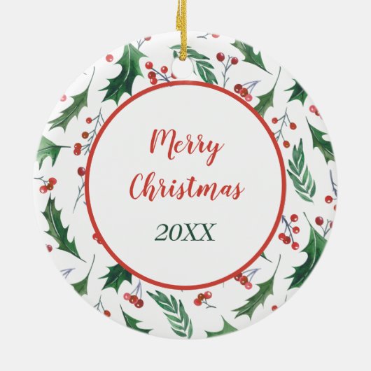 Bruin Frans Bulldog Red Berry Holly Border Keramisch Ornament (Achterkant)