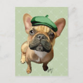 Bruin-Franse Bulldog met groen Pet Briefkaart (Voorkant)