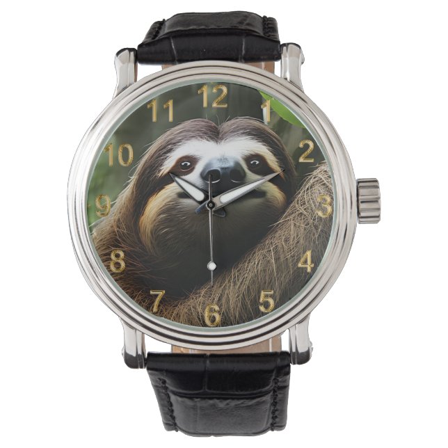 Bruin Fuzzy Sloth, Mannen Watch Horloge (Voorkant)