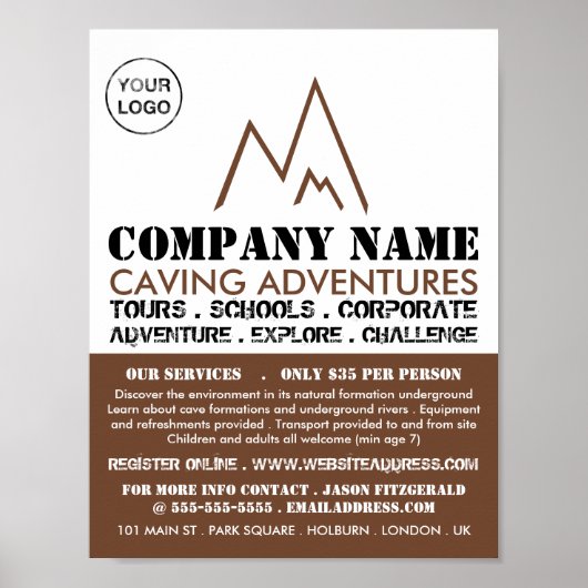 Bruin gebergte Logo, Caving Adventure Adverteren Poster (Voorkant)