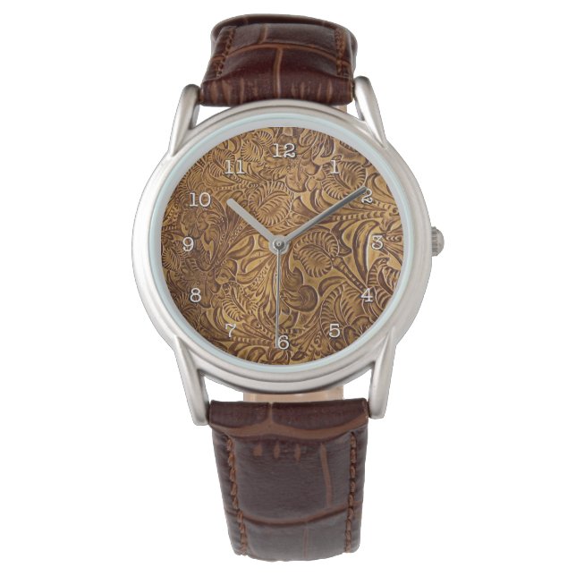 Bruin geboost kunstleder horloge (Voorkant)