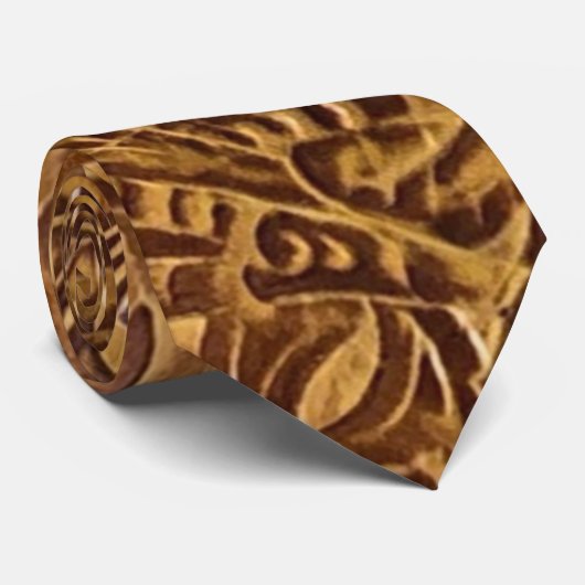 Bruin geboost kunstleder stropdas (Opgerold)