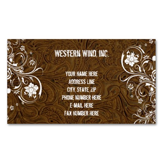 Bruin geboost leder en Lace Land Magnetisch Visitekaartje (Voorkant)