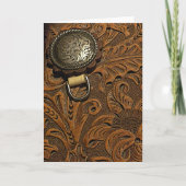 Bruin gebooste lederen zadelzadel kaart (Voorkant)