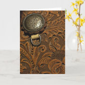 Bruin gebooste lederen zadelzadel kaart (Gele Bloem)