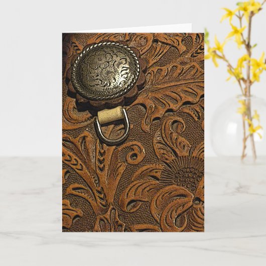 Bruin gebooste lederen zadelzadel kaart (Gele Bloem)