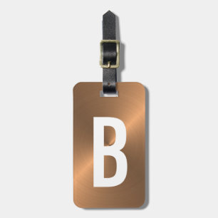 Bruin geborsteld metallisch monogram Initiaal Bagagelabel