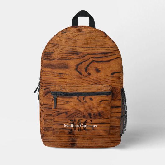 bruin gebrand hout Carpenter Monogram Bedrukte Rugzak (Voorkant)