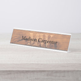  bruin gebrand hout Carpenter Monogram Bureau Naambordje