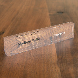  bruin gebrand hout Carpenter Monogram Naambordje