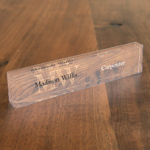 bruin gebrand hout Carpenter Monogram Naambordje