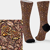 Bruin geel, Floral 3D Textieleffect Sokken