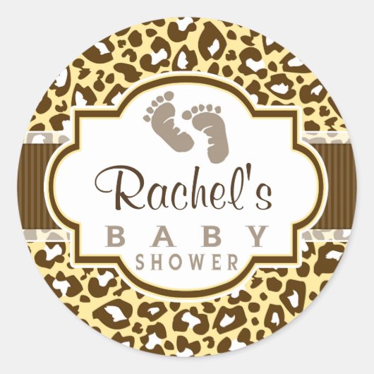 Bruin, geel Leopard Animal Print Baby shower Ronde Sticker (Voorkant)