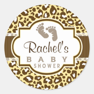 Bruin, geel Leopard Animal Print Baby shower Ronde Sticker