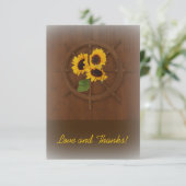 Bruin geel rustieke zonnebloemen bruiloft dank u bedankkaart (Staand voorkant)