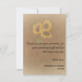 Bruin geel rustieke zonnebloemen bruiloft dank u bedankkaart (Achterkant)