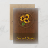 Bruin geel rustieke zonnebloemen bruiloft dank u bedankkaart (Voorkant / Achterkant)