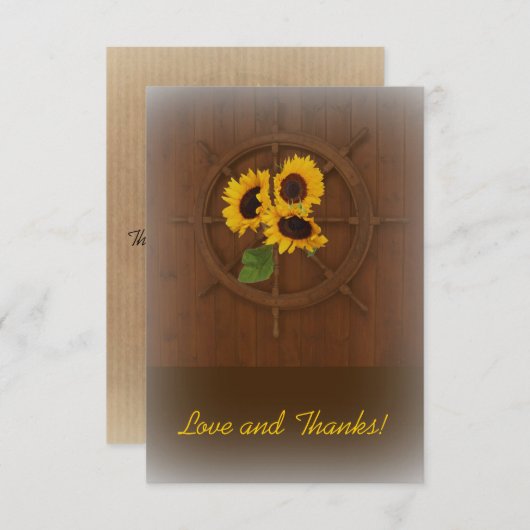 Bruin geel rustieke zonnebloemen bruiloft dank u bedankkaart (Voorkant / Achterkant)