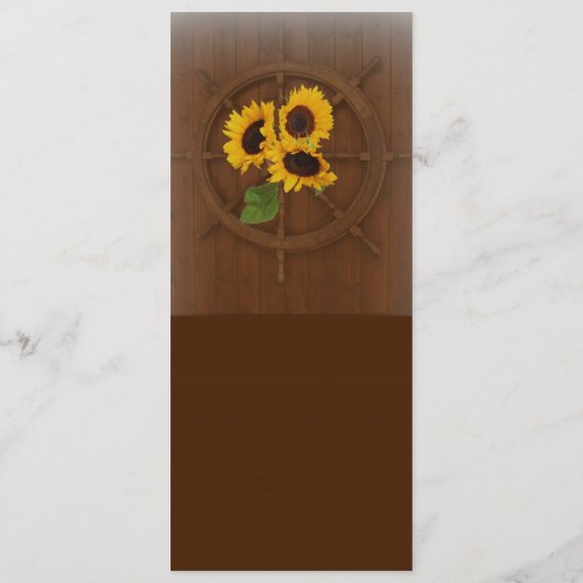 Bruin geel rustieke zonnebloemen trouwkaart menu (Achterkant)