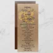 Bruin geel rustieke zonnebloemen trouwkaart menu (Voorkant / Achterkant)