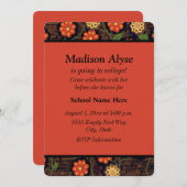 Bruin Geel Sinaasappel Floral "Off to College" uit Kaart (Voorkant / Achterkant)