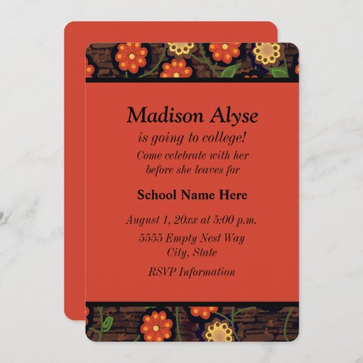 Bruin Geel Sinaasappel Floral "Off to College" uit Kaart (Voorkant / Achterkant)