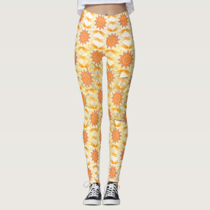 Bruin Geel Sun Patroon overal Leggings