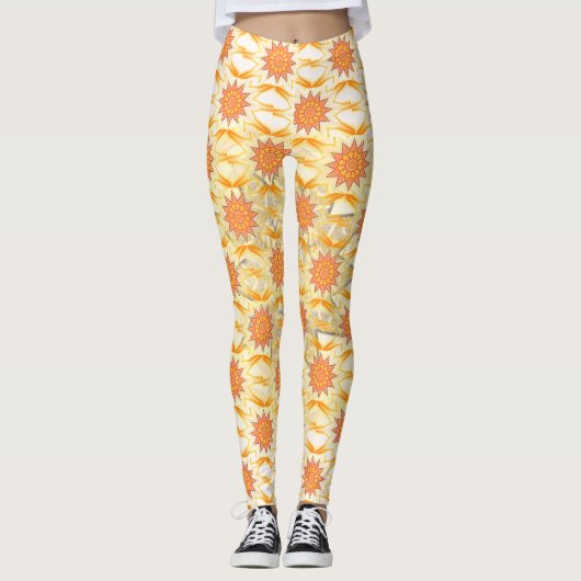 Bruin Geel Sun Patroon overal Leggings (Voorkant)
