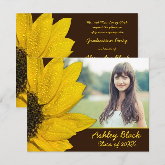 Bruin - Geel Zonnebloem Bloem Foto Afstuderen Kaart (Voorkant / Achterkant)