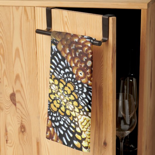 Bruin, Geel Zwart en Wit Reeve's fazant Theedoek (Derde Gevouwen)