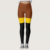 Bruin Geel Zwart Kleur Block Style Design Leggings (Voorkant)